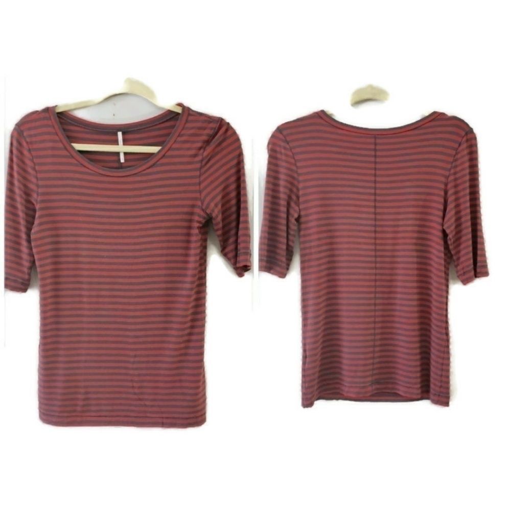 FREE PEOPLE Striped Scoop Necked Tee Shirt